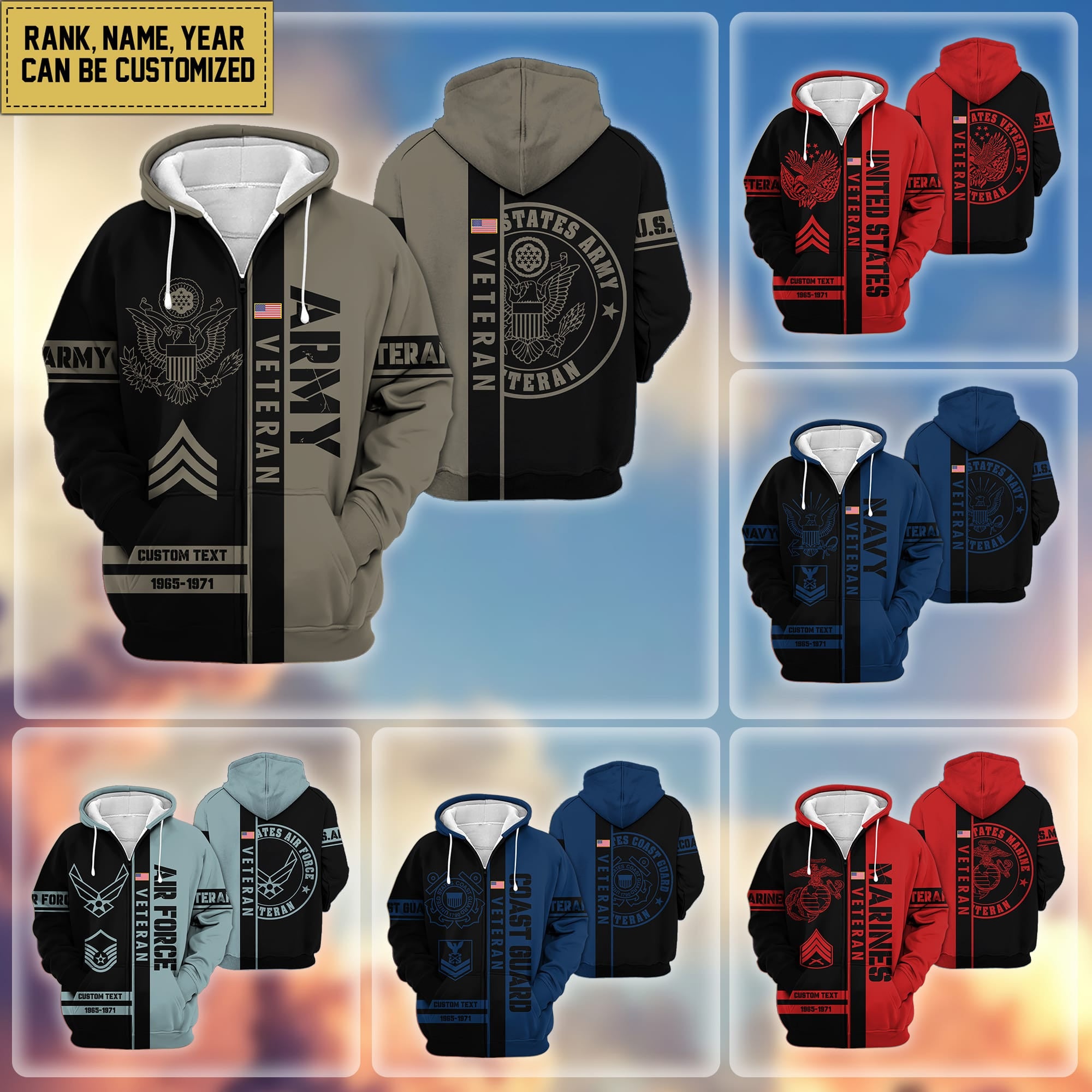 Premium Personalized Proudly Served US Veteran Zip Hoodie