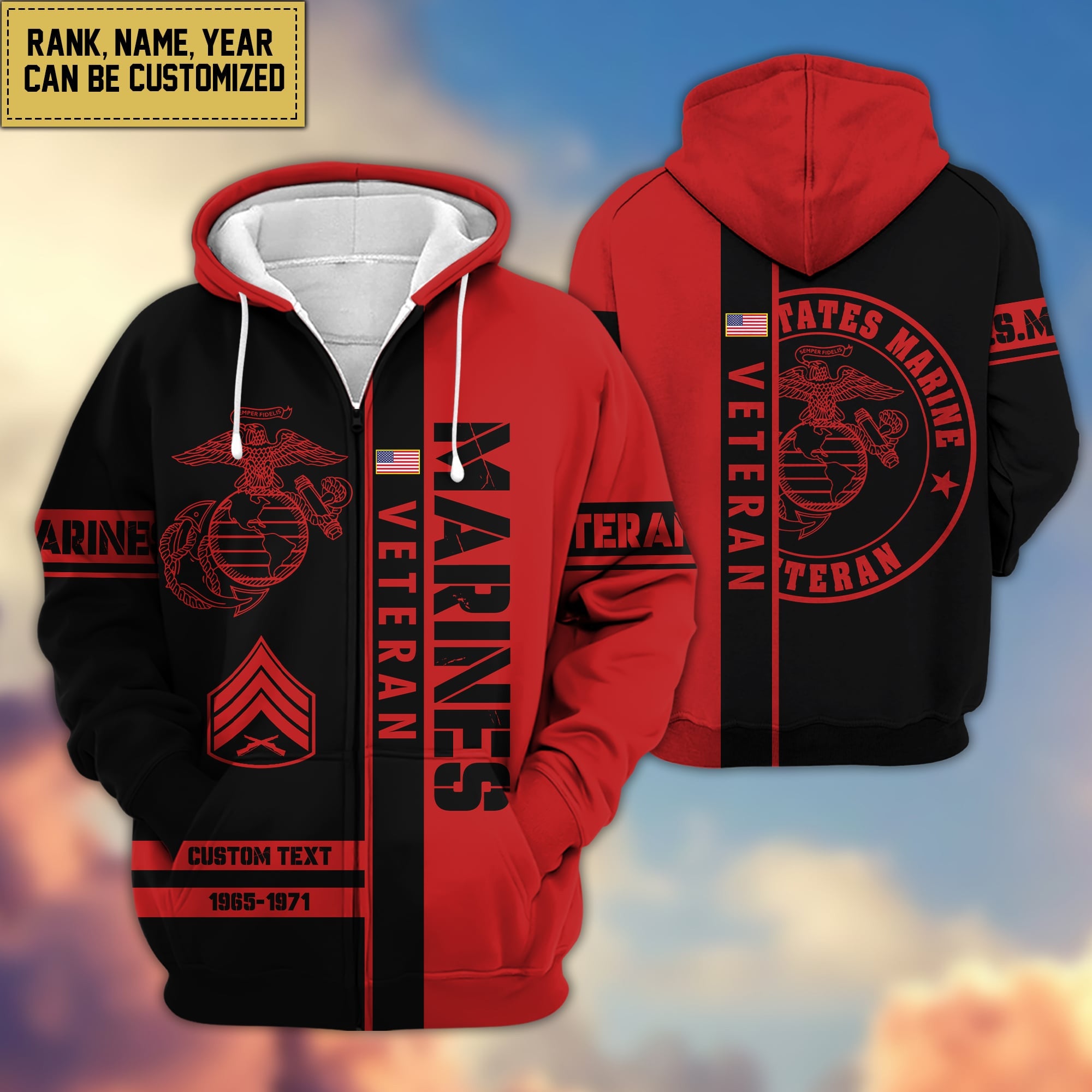 Premium Personalized Proudly Served US Veteran Zip Hoodie