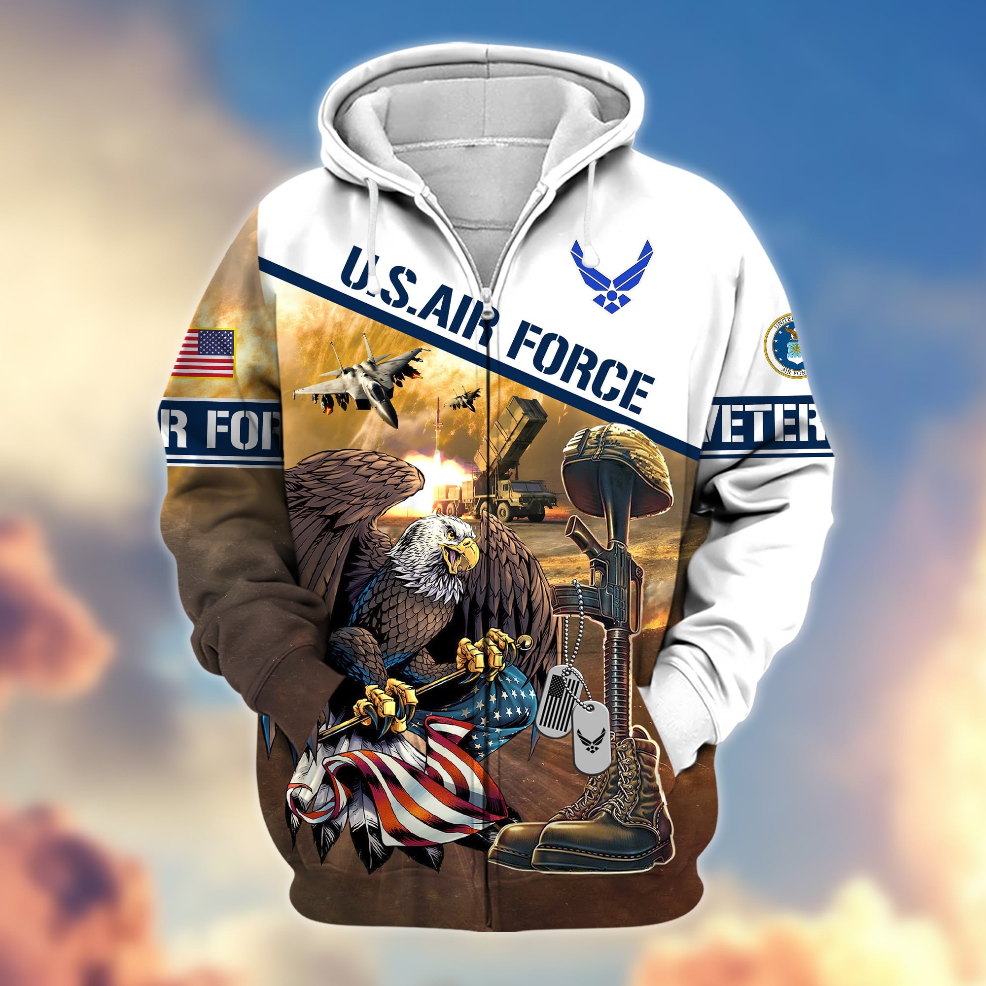 Premium Proudly Served US Veteran Zip Hoodie