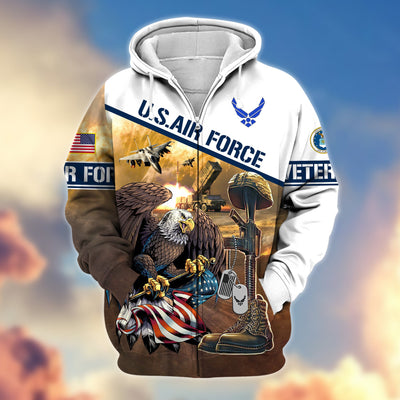 Premium Proudly Served US Veteran Zip Hoodie