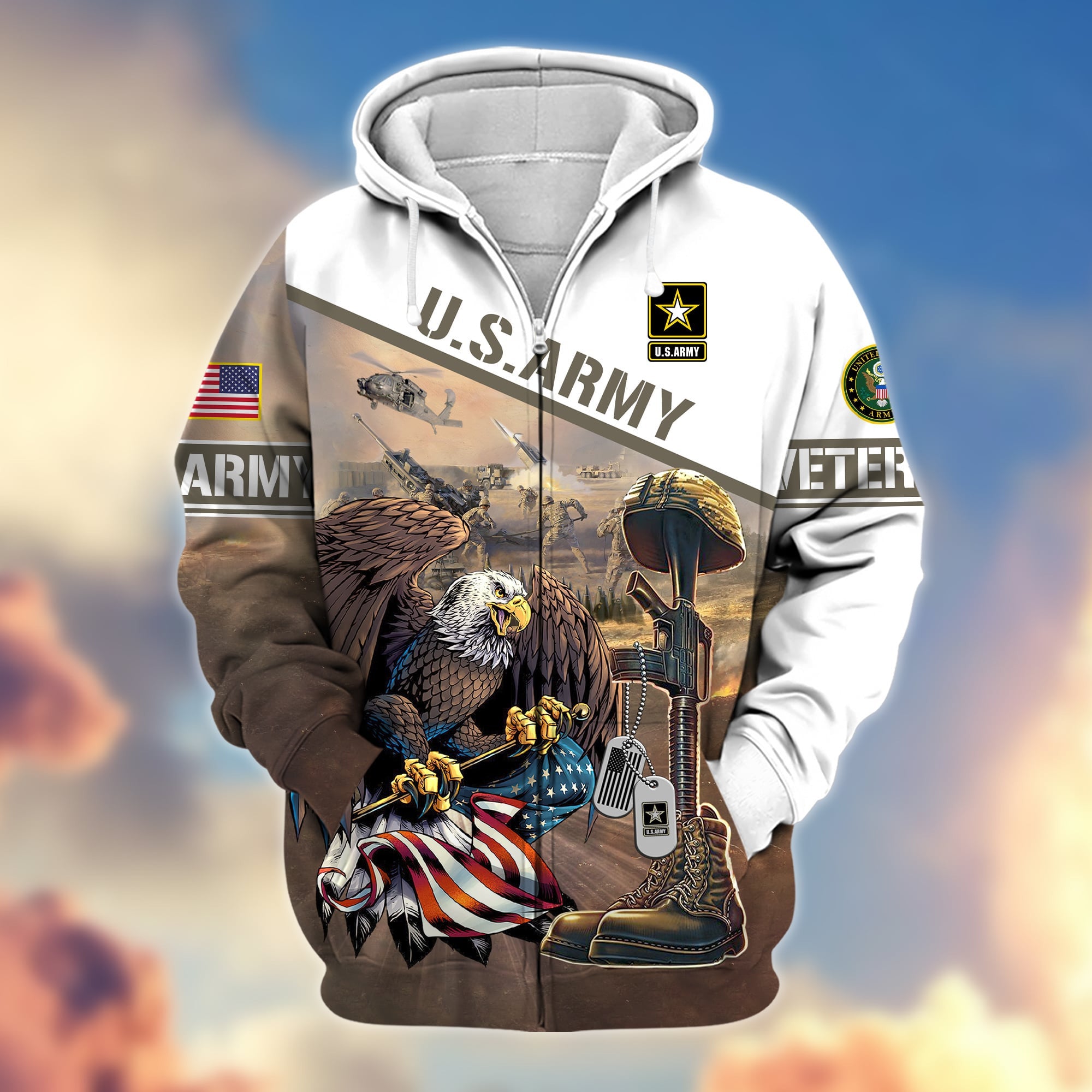 Premium Proudly Served US Veteran Zip Hoodie