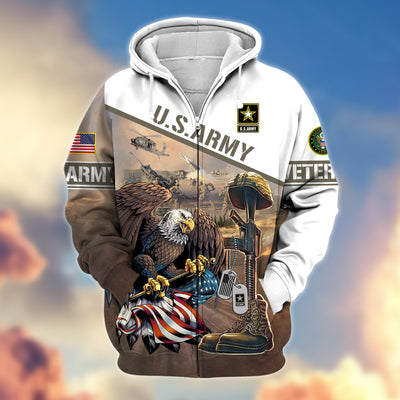 Premium Proudly Served US Veteran Zip Hoodie