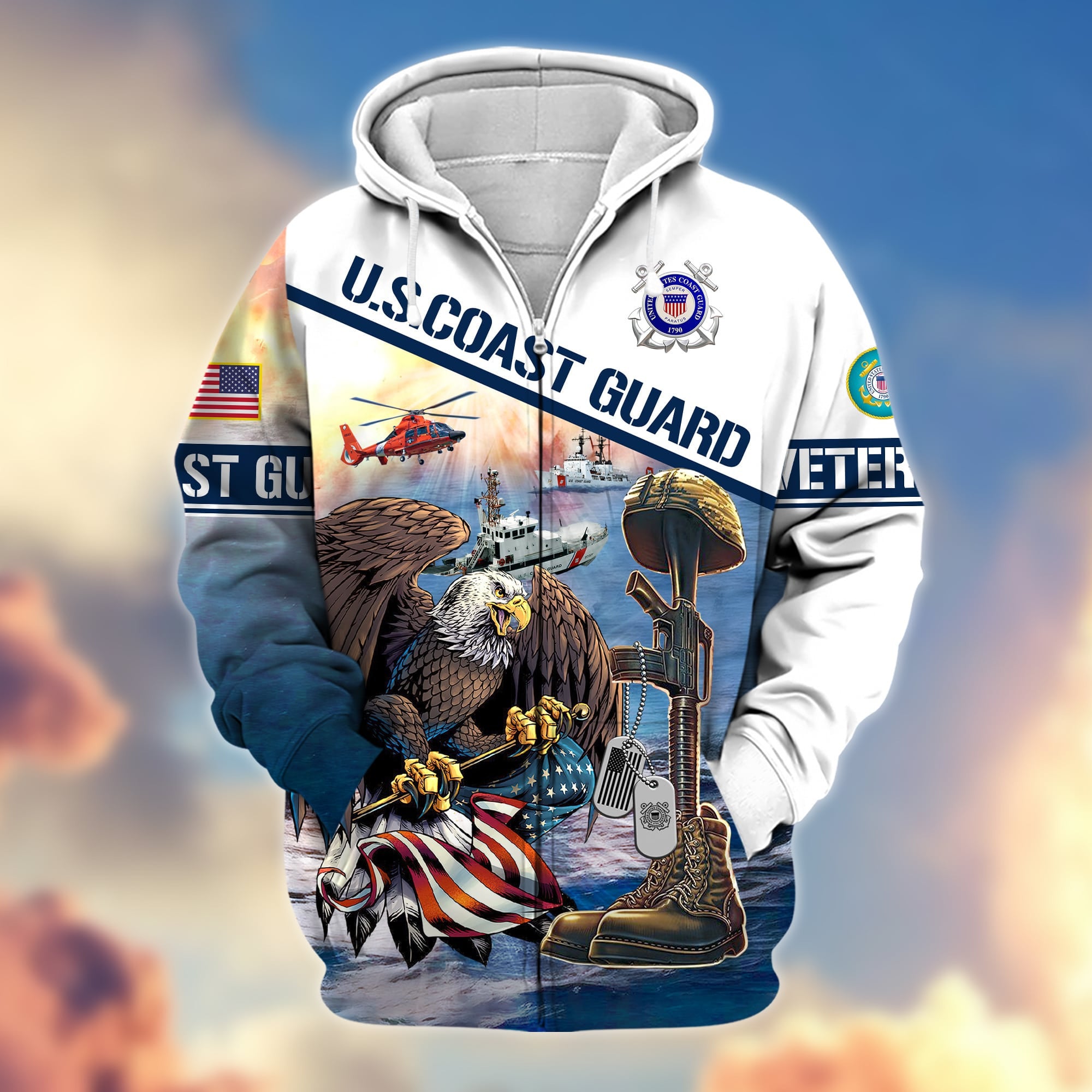 Premium Proudly Served US Veteran Zip Hoodie