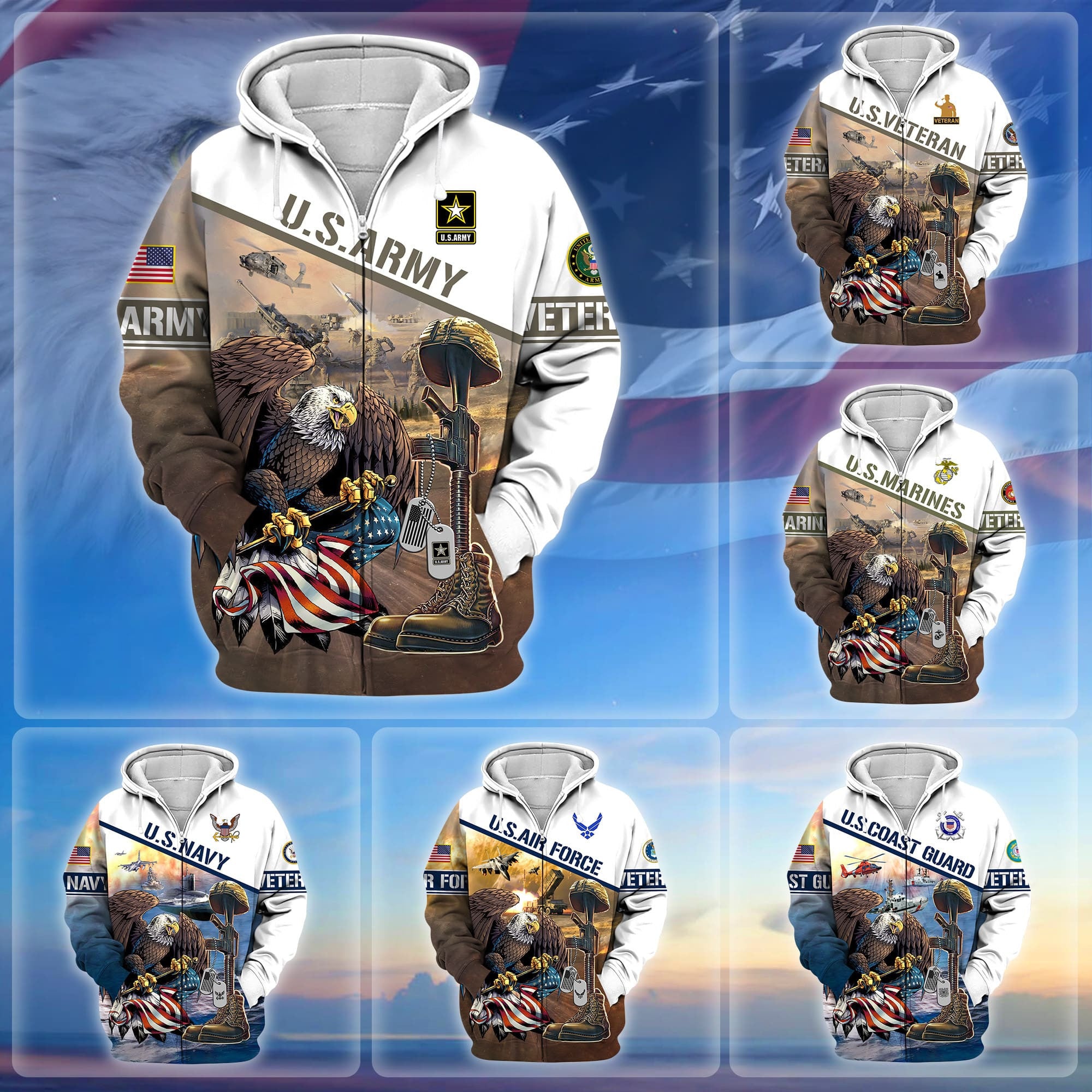 Premium Proudly Served US Veteran Zip Hoodie
