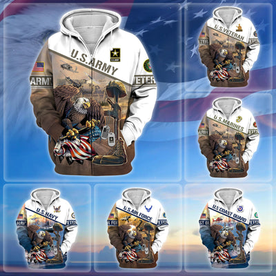 Premium Proudly Served US Veteran Zip Hoodie