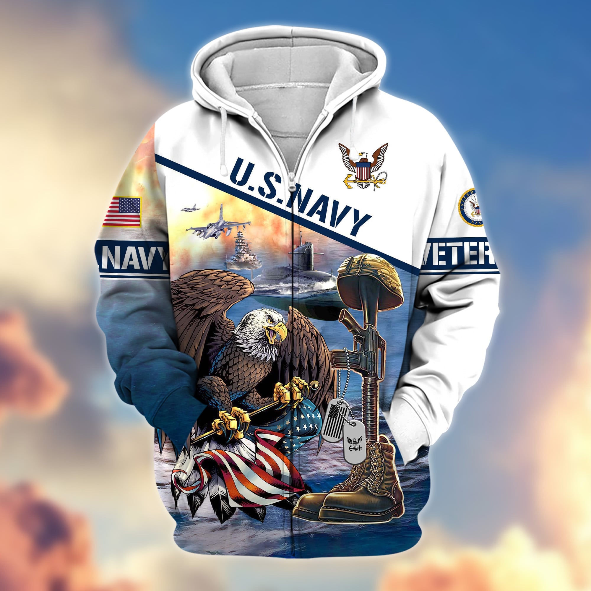 Premium Proudly Served US Veteran Zip Hoodie