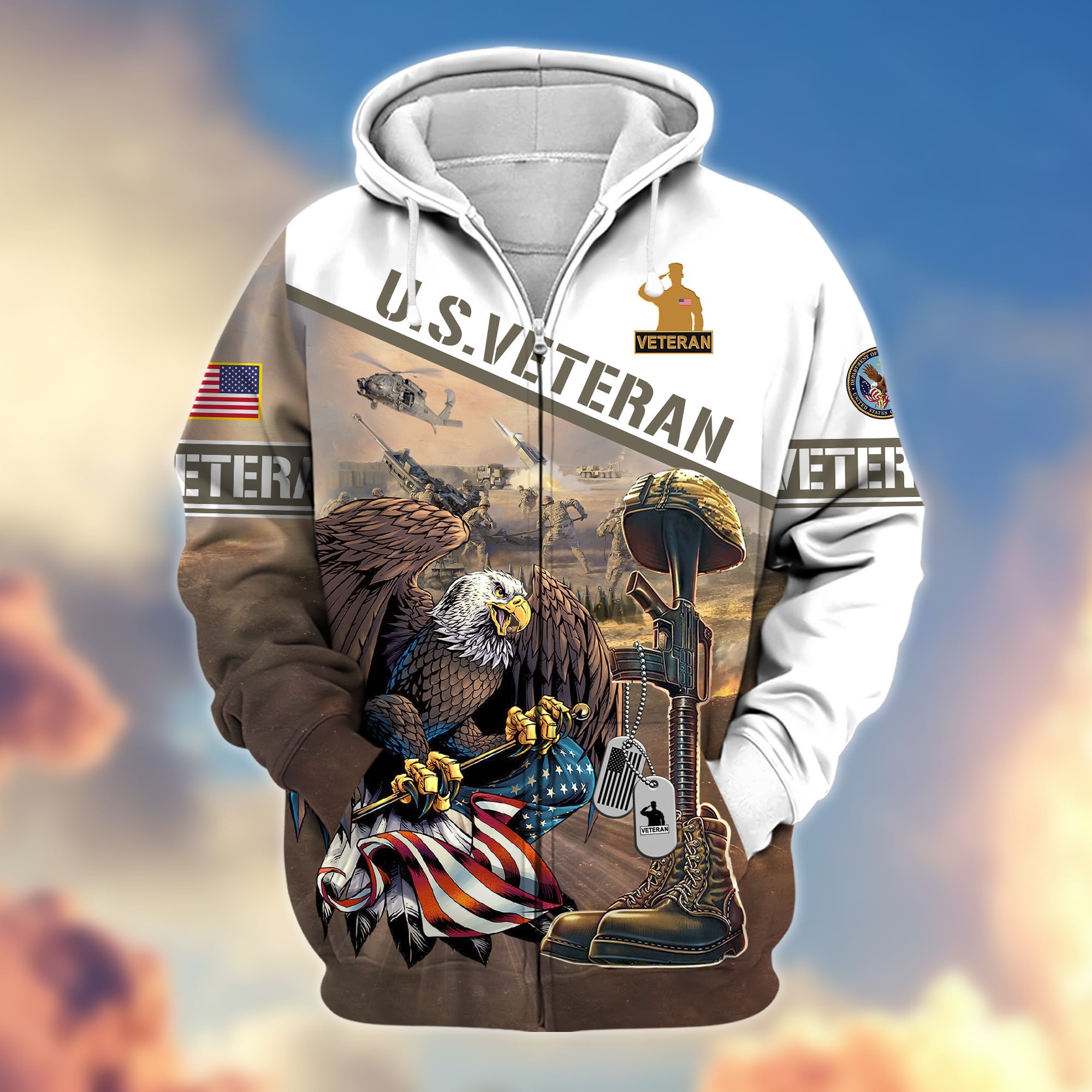 Premium Proudly Served US Veteran Zip Hoodie