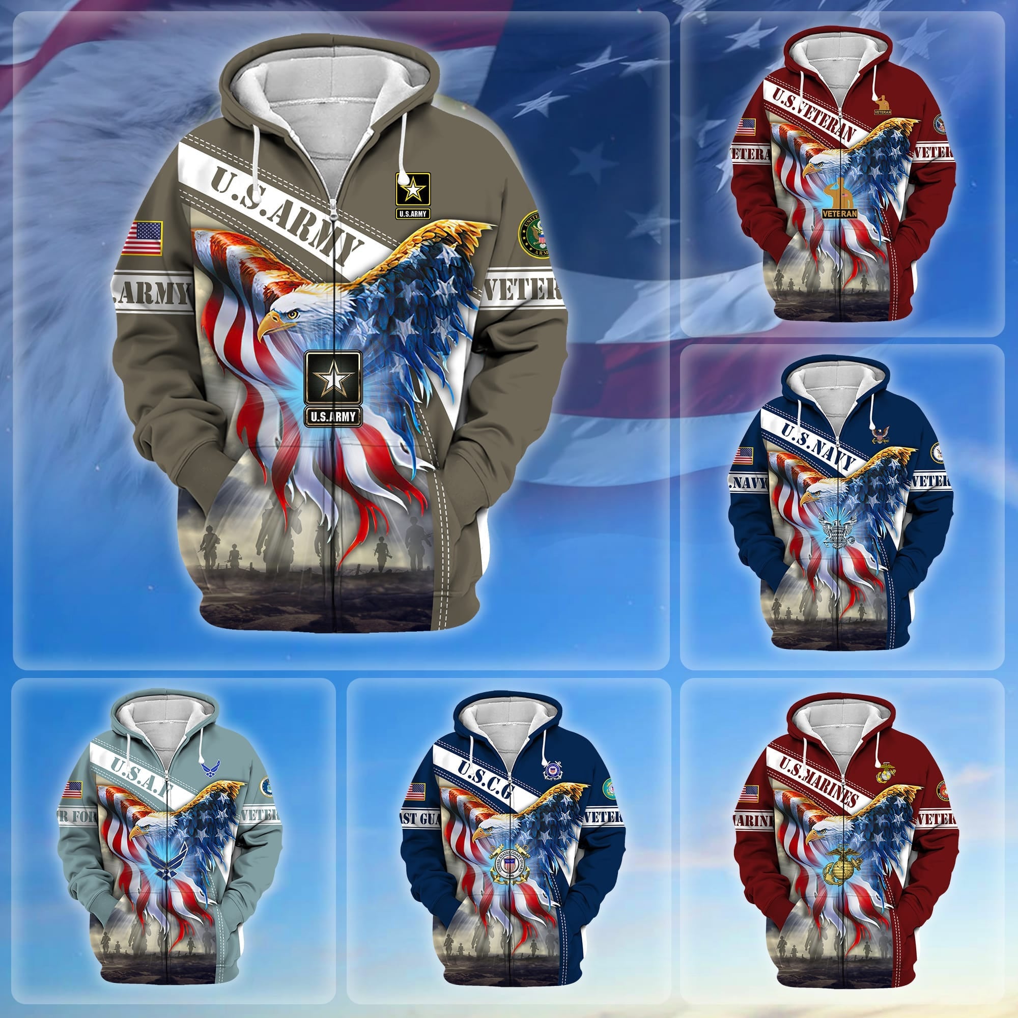 Premium American Pride US Veteran Zip Hoodie