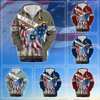 Premium American Pride US Veteran Zip Hoodie