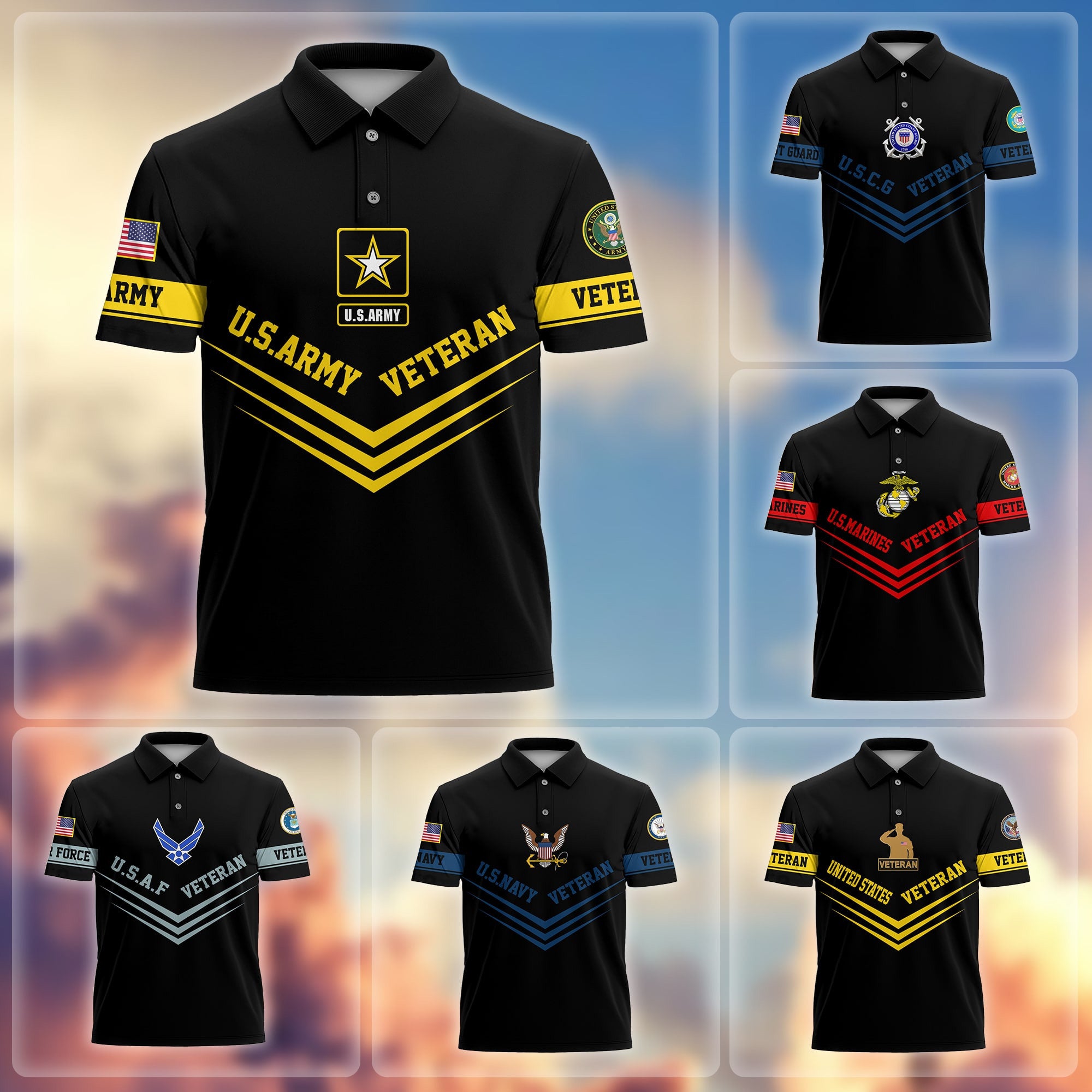 Premium Multiservice US Veterans Polo Shirt