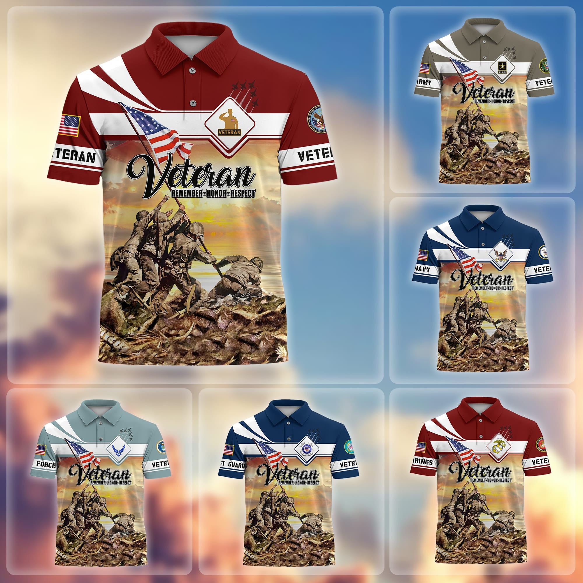 Premium US Veterans Remember - Honor - Respect Polo Shirt
