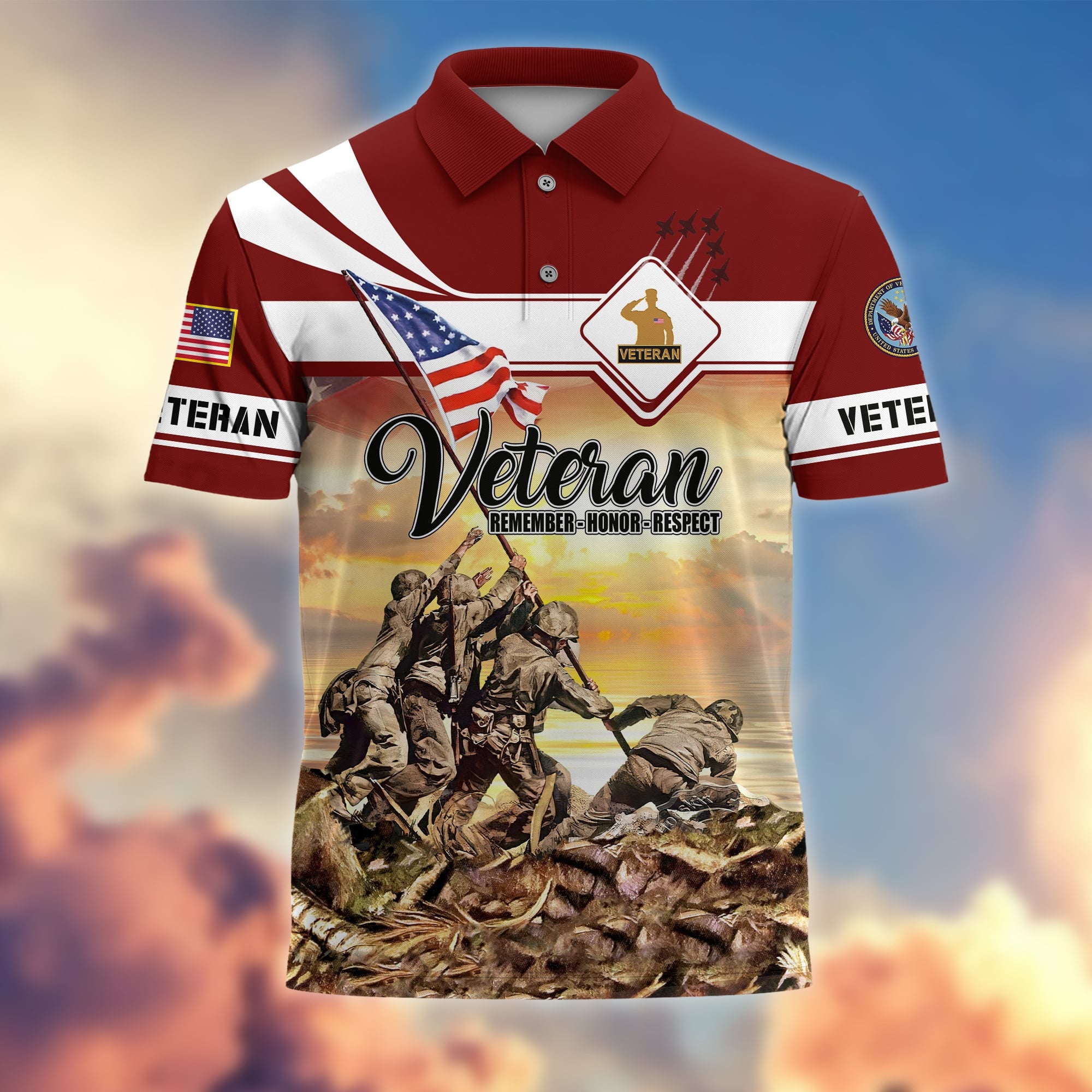 Premium US Veterans Remember - Honor - Respect Polo Shirt