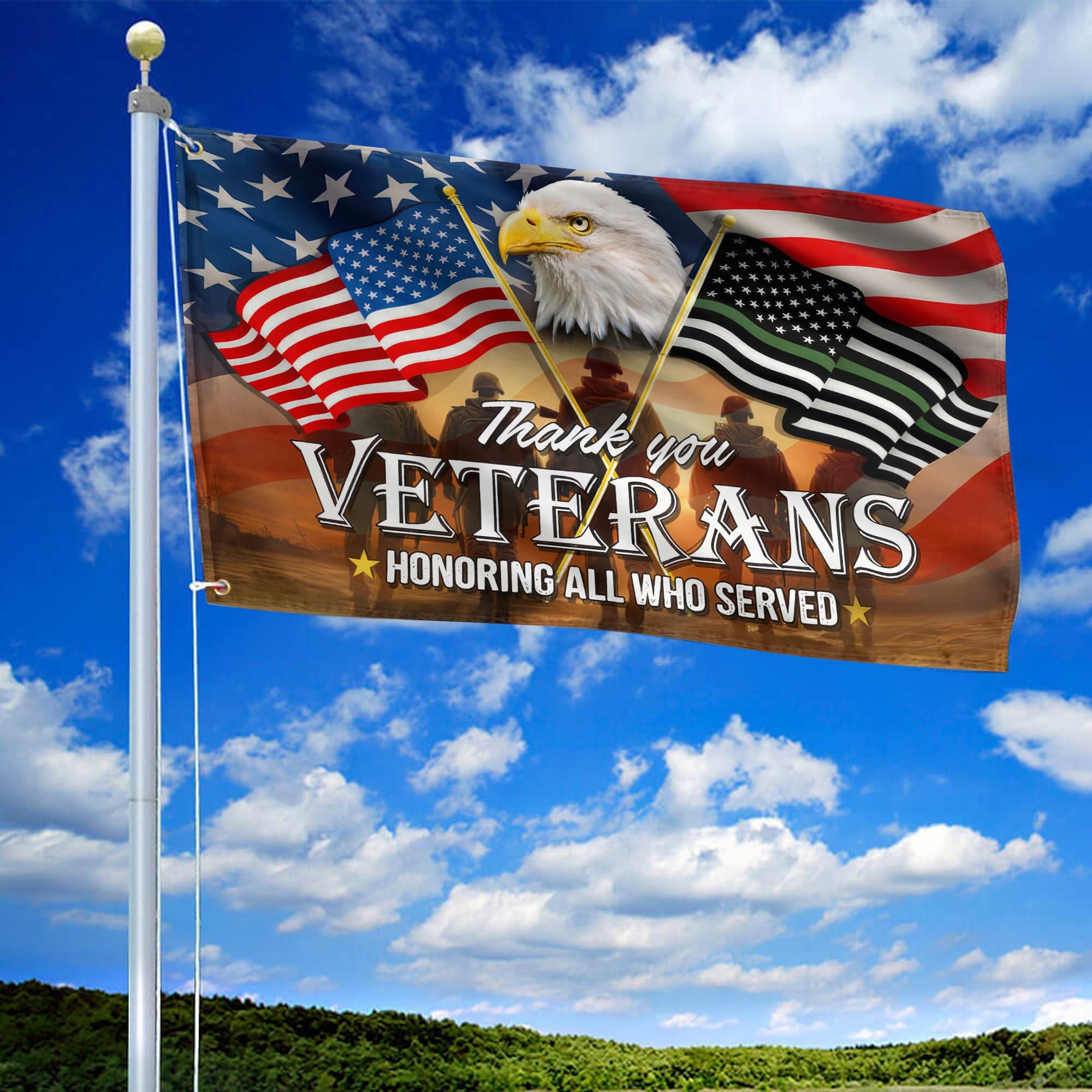 Premium US Veteran Grommet Flag Thank You Veterans Honoring All Who Served, Gift For Veterans Day, Father's Day, Memorial Day