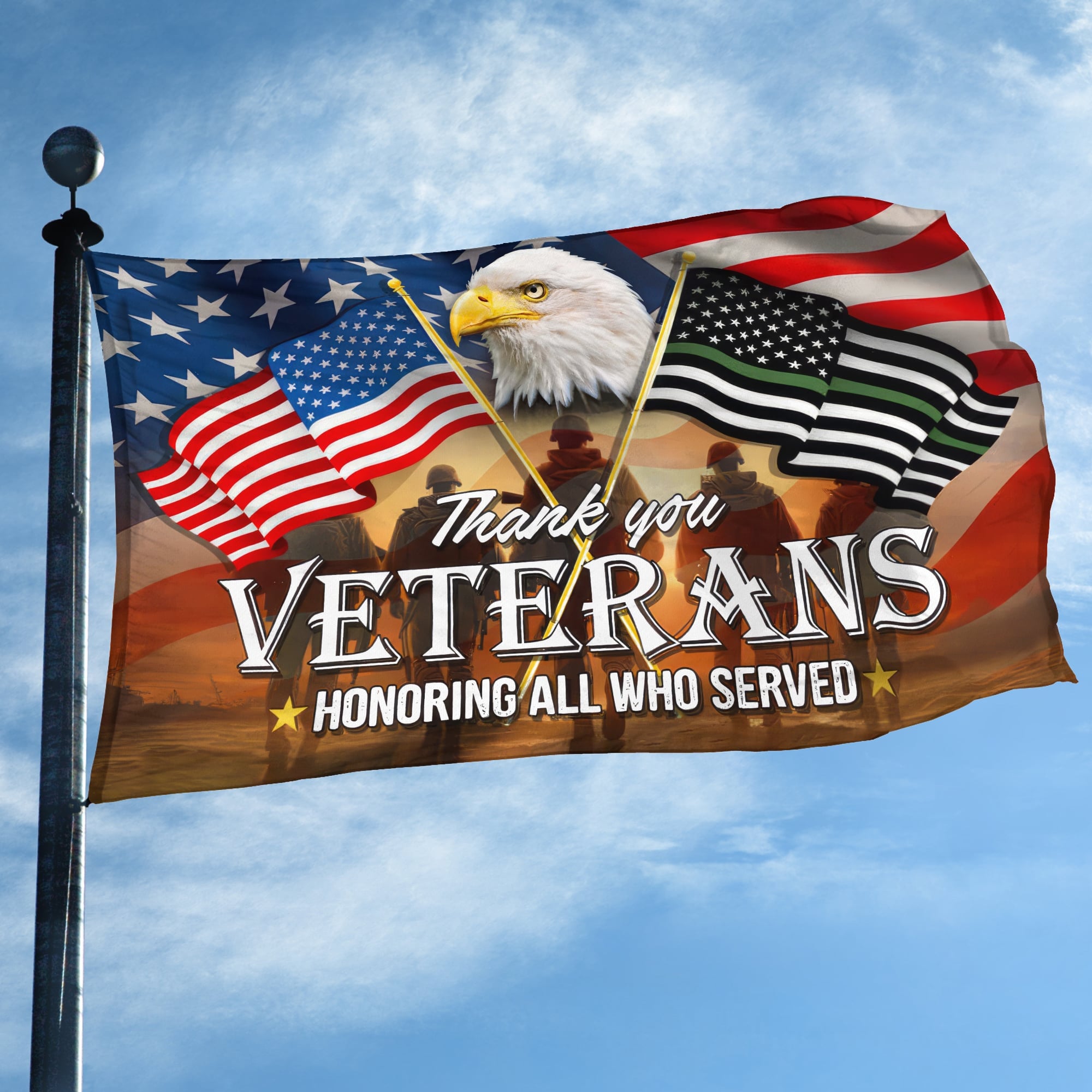 Premium US Veteran Grommet Flag Thank You Veterans Honoring All Who Served, Gift For Veterans Day, Father's Day, Memorial Day