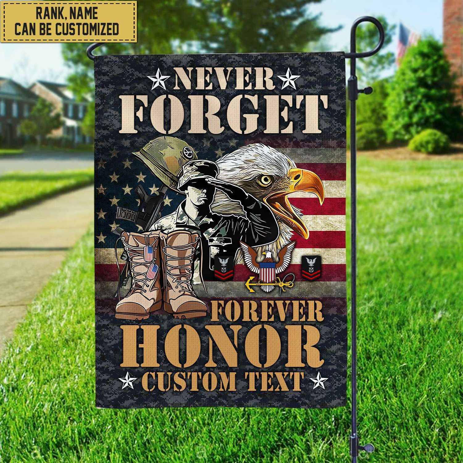 US Navy Custom Name, Rank, American Flag, Veterans Day Gift, American Flag Gift For Him Military Gift Patriotic, Garden Flag - House Flag