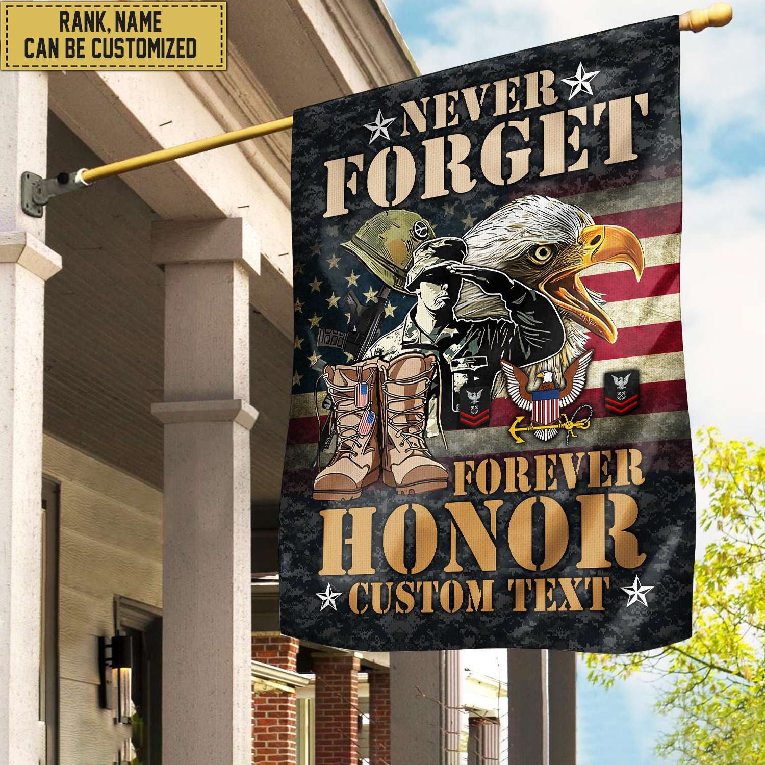 US Navy Custom Name, Rank, American Flag, Veterans Day Gift, American Flag Gift For Him Military Gift Patriotic, Garden Flag - House Flag