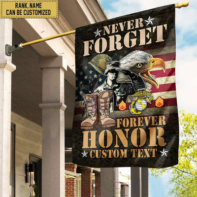 USMC Marine Veteran Custom Name, Rank, American Flag, Veterans Day Gift, American Flag Gift For Him Military Gift Patriotic, Garden Flag - House Flag