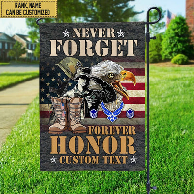 USAF - Air Force Veteran Custom Name, Rank, American Flag, Veterans Day Gift, American Flag Gift For Him Military Gift Patriotic, Garden Flag - House Flag