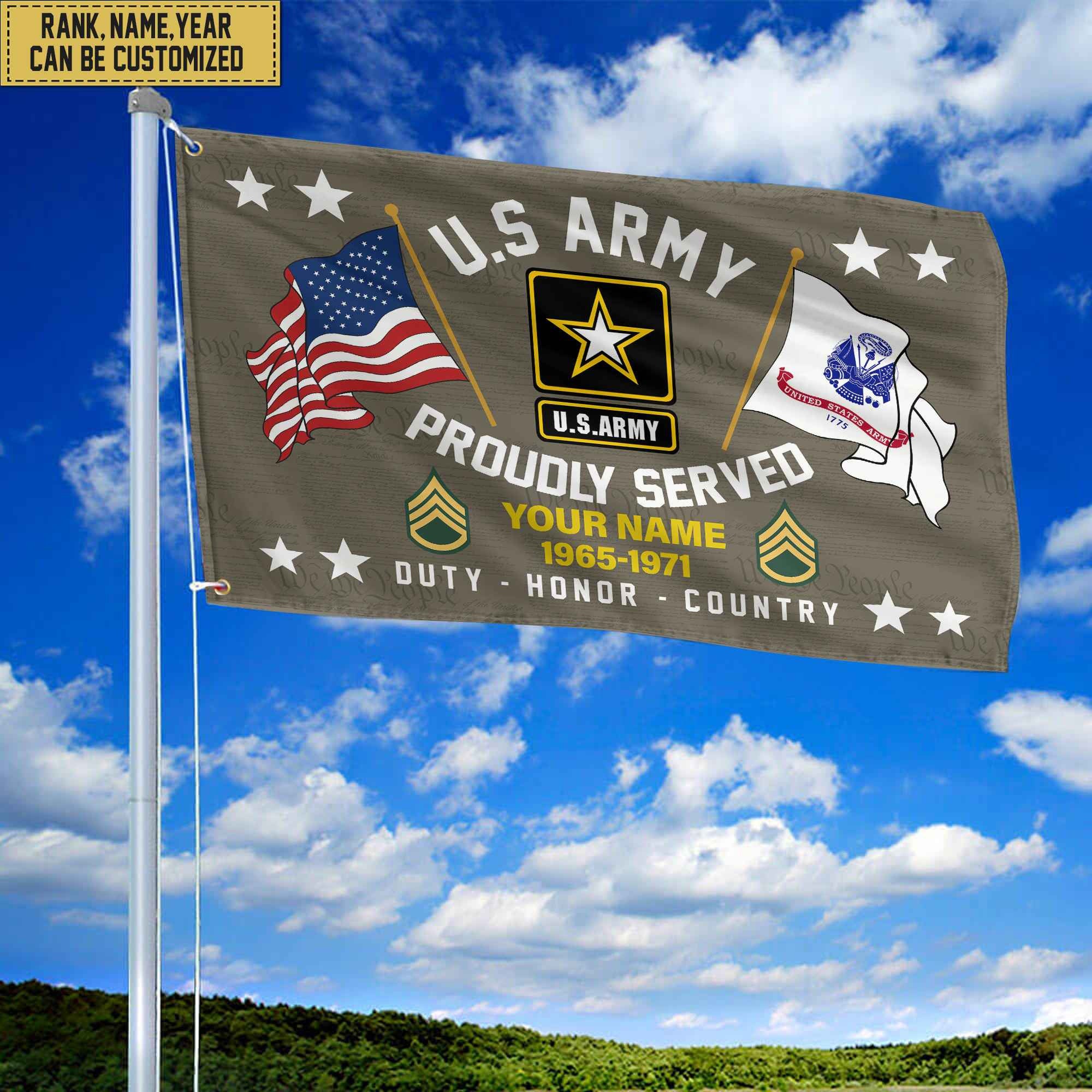 US Army Personalized American Flag, Gift For Him Military, Army Veteran Grommet Flag