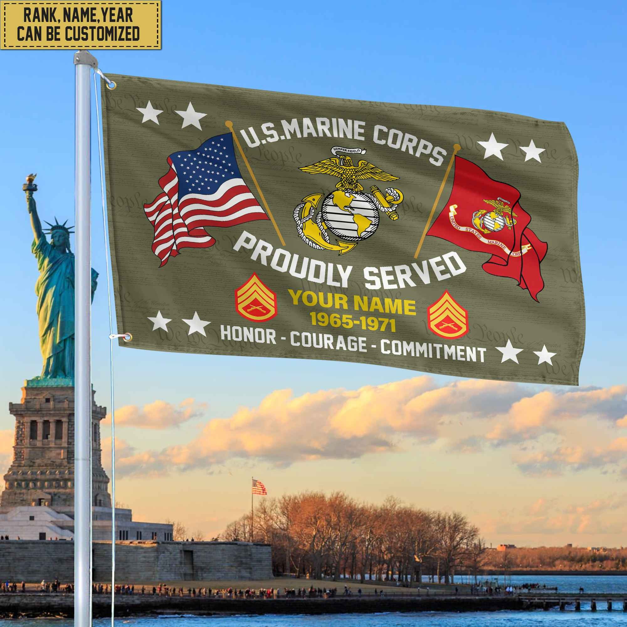USMC Personalized American Flag, Gift For Him Military, Marine Veteran Grommet Flag