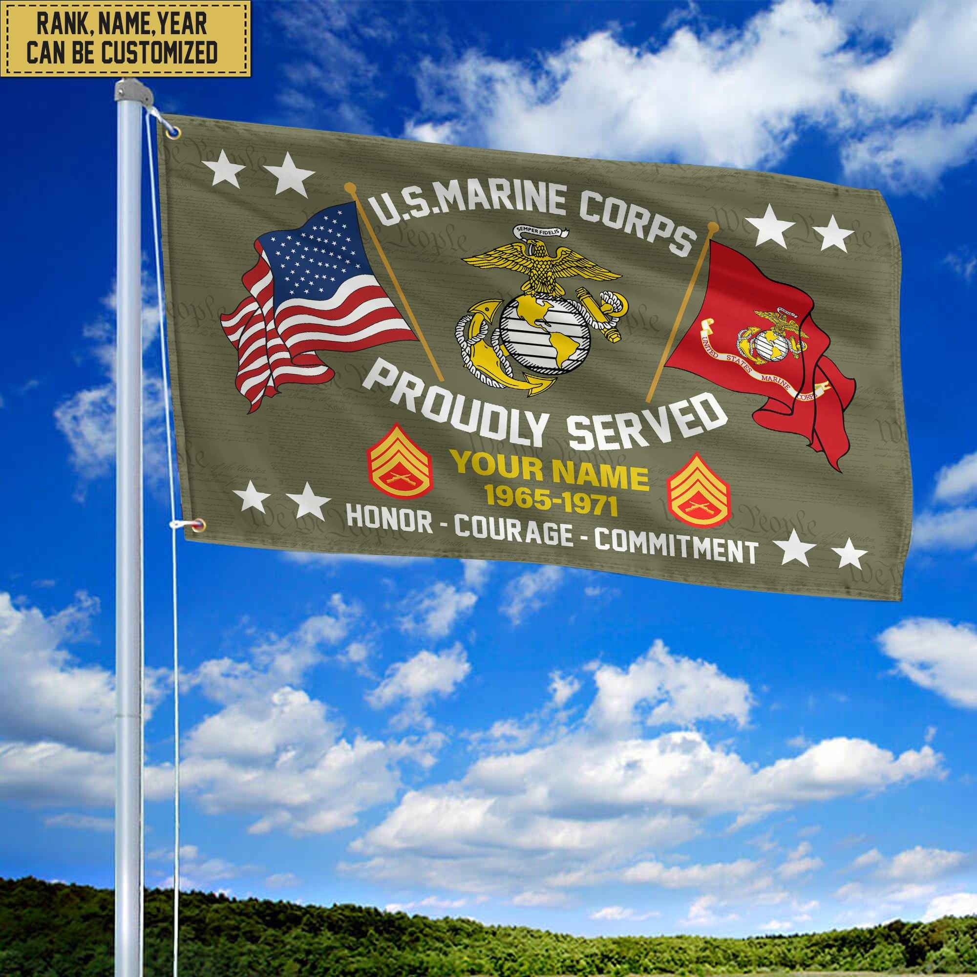 USMC Personalized American Flag, Gift For Him Military, Marine Veteran Grommet Flag