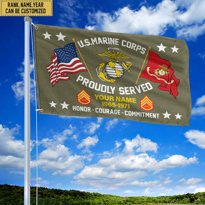 USMC Personalized American Flag, Gift For Him Military, Marine Veteran Grommet Flag