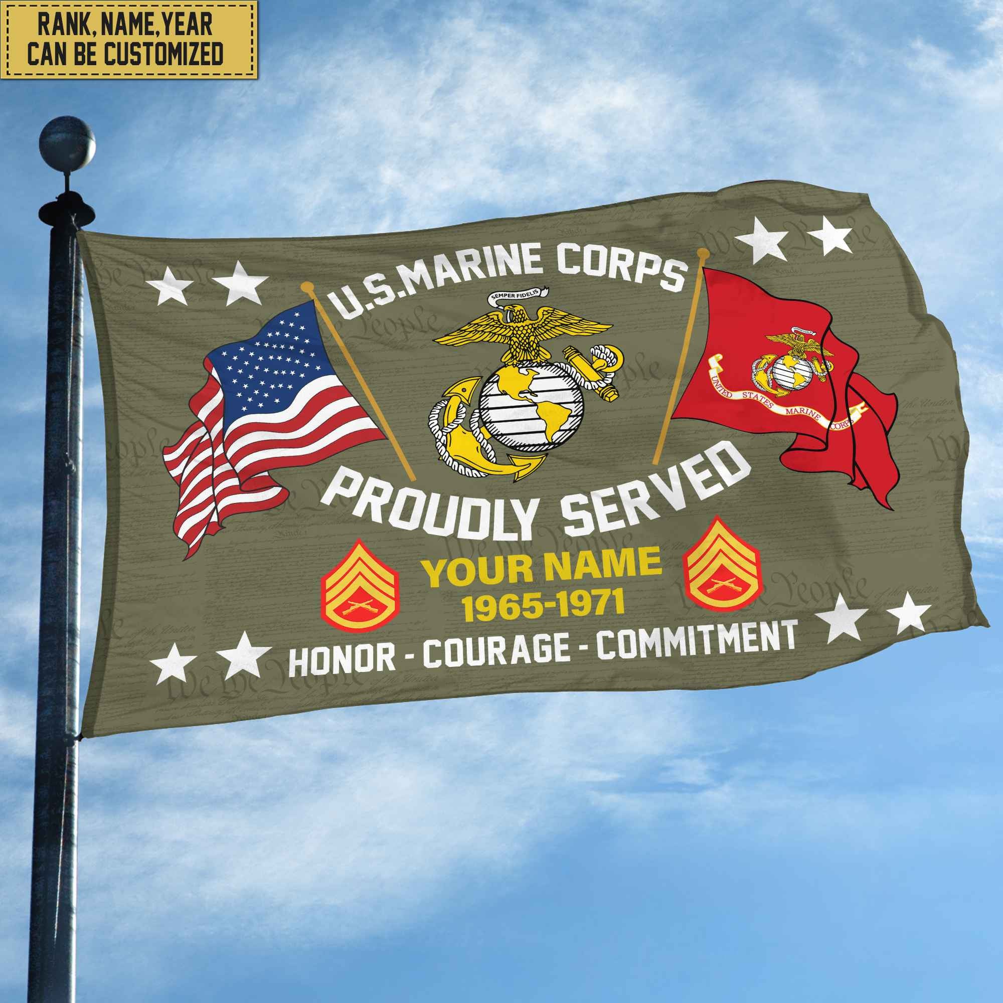 USMC Personalized American Flag, Gift For Him Military, Marine Veteran Grommet Flag