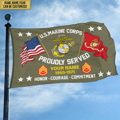 USMC Personalized American Flag, Gift For Him Military, Marine Veteran Grommet Flag