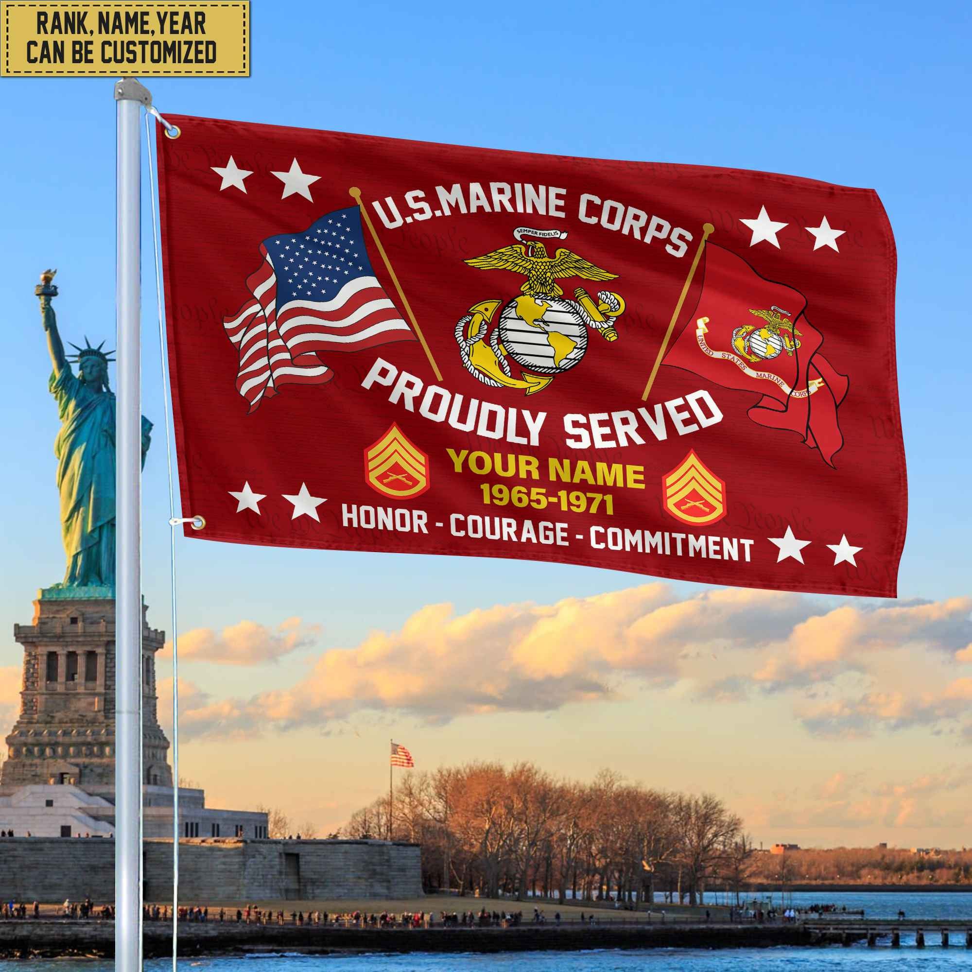 USMC Personalized American Flag, Gift For Him Military, Marine Veteran Grommet Flag