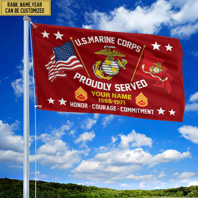 USMC Personalized American Flag, Gift For Him Military, Marine Veteran Grommet Flag