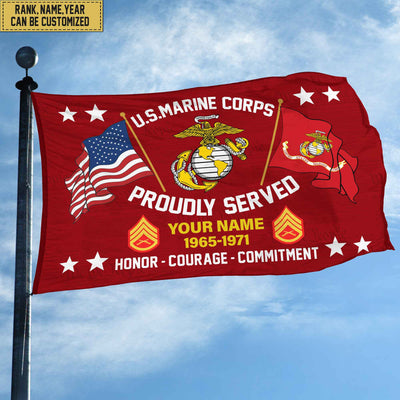 USMC Personalized American Flag, Gift For Him Military, Marine Veteran Grommet Flag
