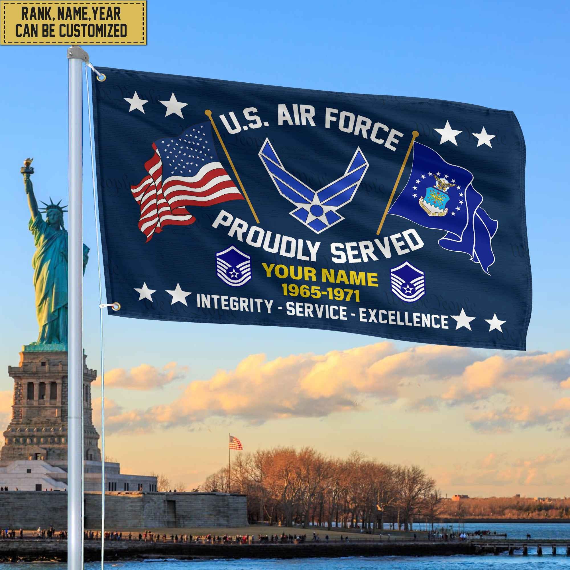 USAF Personalized American Flag, Gift For Him Military, Air Force Veteran Grommet Flag