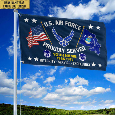 USAF Personalized American Flag, Gift For Him Military, Air Force Veteran Grommet Flag