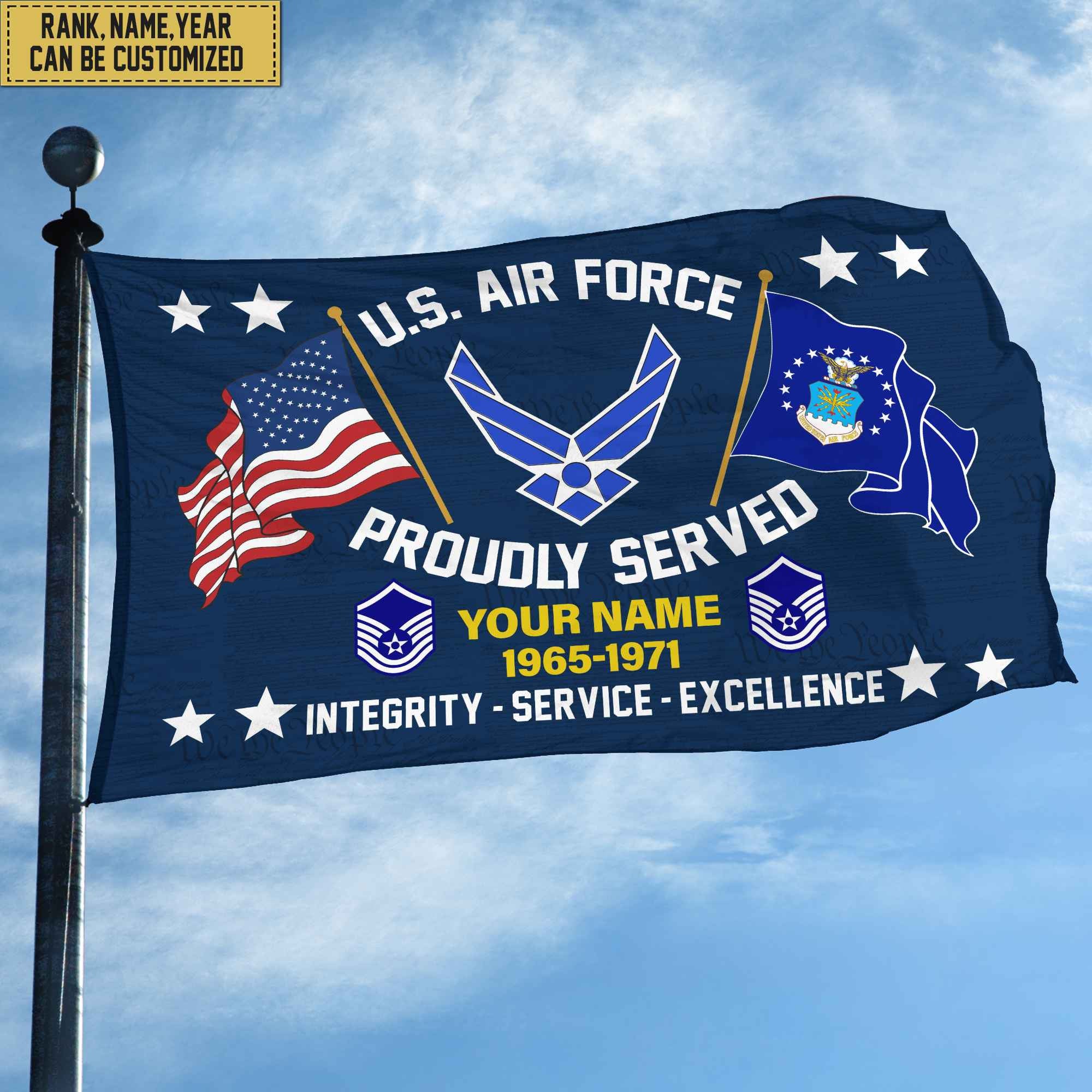 USAF Personalized American Flag, Gift For Him Military, Air Force Veteran Grommet Flag