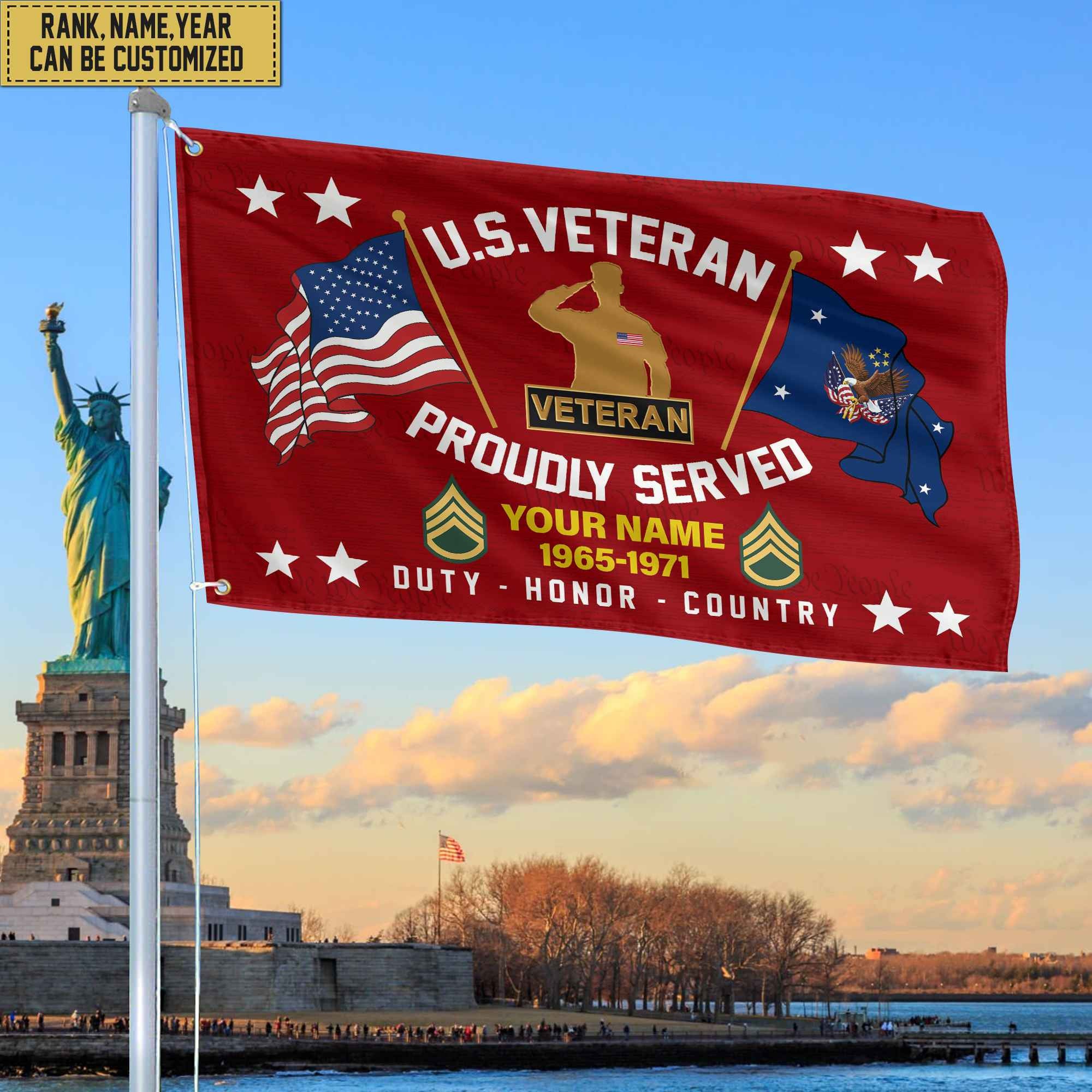 US Veteran Personalized American Flag, Gift For Him Military, US Veteran Grommet Flag