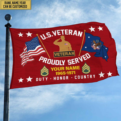 US Veteran Personalized American Flag, Gift For Him Military, US Veteran Grommet Flag