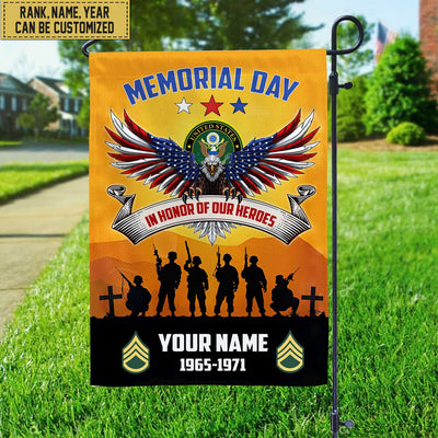 US Army Custom Name, Rank, Year American Flag, Veterans Day Gift, American Flag Gift For Him Military Gift Patriotic, Garden Flag - House Flag