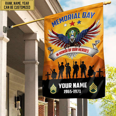 US Army Custom Name, Rank, Year American Flag, Veterans Day Gift, American Flag Gift For Him Military Gift Patriotic, Garden Flag - House Flag