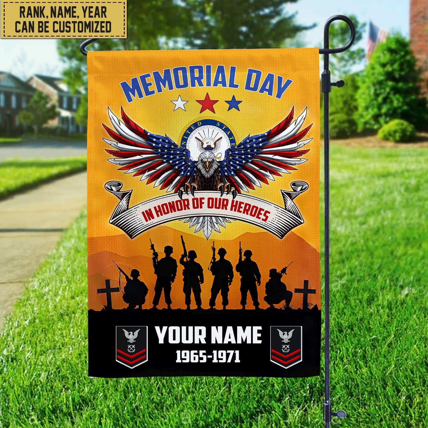 US Navy Custom Name, Rank, Year American Flag, Veterans Day Gift, American Flag Gift For Him Military Gift Patriotic, Garden Flag - House Flag