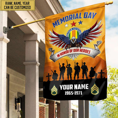 Premium Custom Name, Rank, Year American Flag, Veterans Day Gift, American Flag Gift For Him Military, Gift For Vietnam Veteran, Garden Flag - House Flag