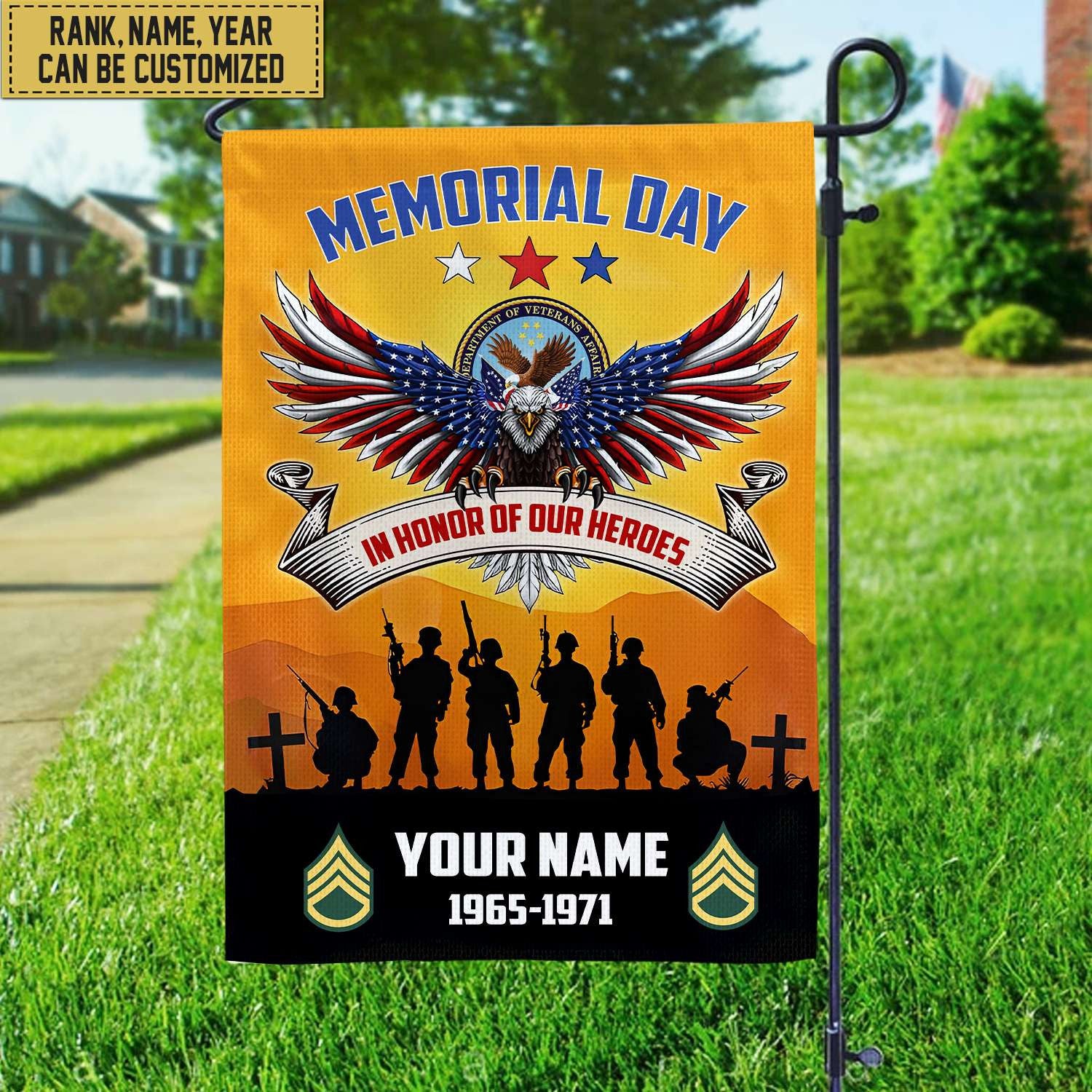 Premium Custom Name, Rank, Year American Flag, Veterans Day Gift, American Flag Gift For Him Military, Gift For US Veteran, Garden Flag - House Flag
