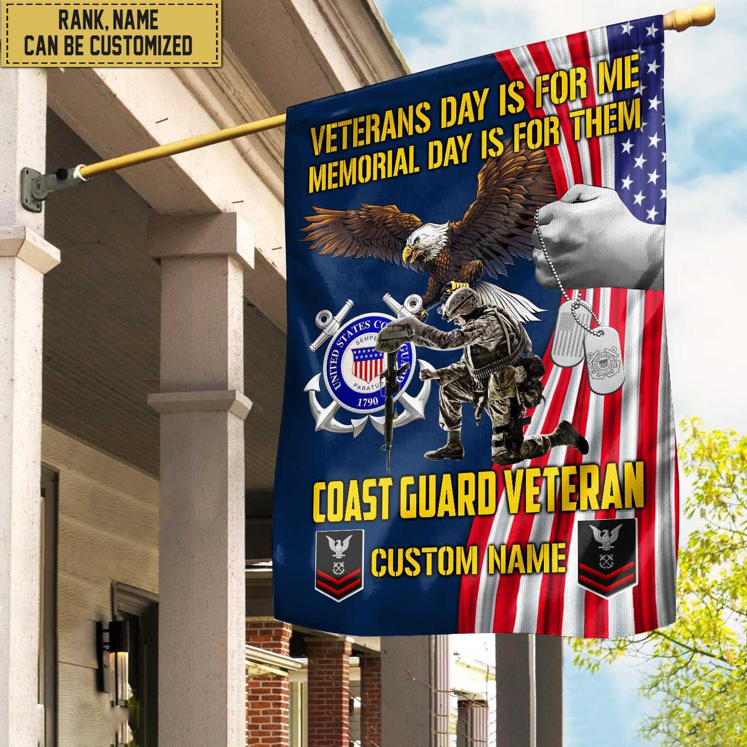 Customized USCG American Flag, Patriotic Flag, Gift For Coast Guard Veteran, Garden Flag - House Flag