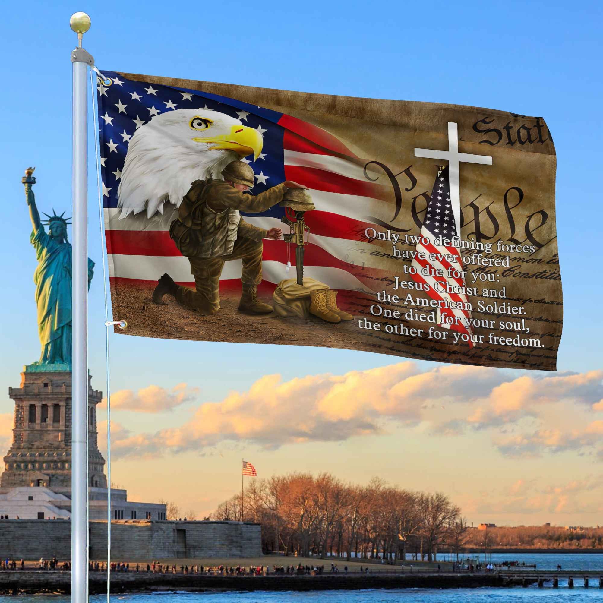 Only Two Defining Forces Have Ever Offered To Die For You US Veteran Personalized American Flag, Gift For Him Military, US Veteran Grommet Flag