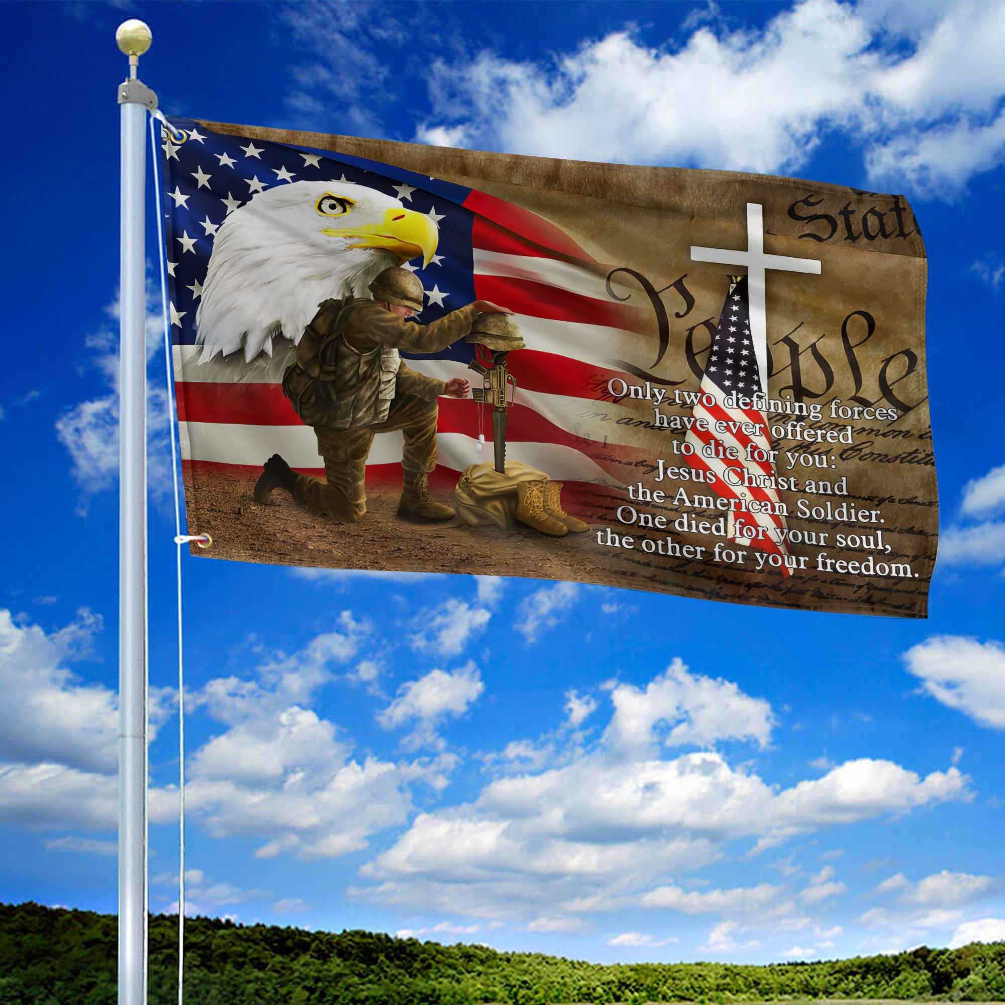 Only Two Defining Forces Have Ever Offered To Die For You US Veteran Personalized American Flag, Gift For Him Military, US Veteran Grommet Flag