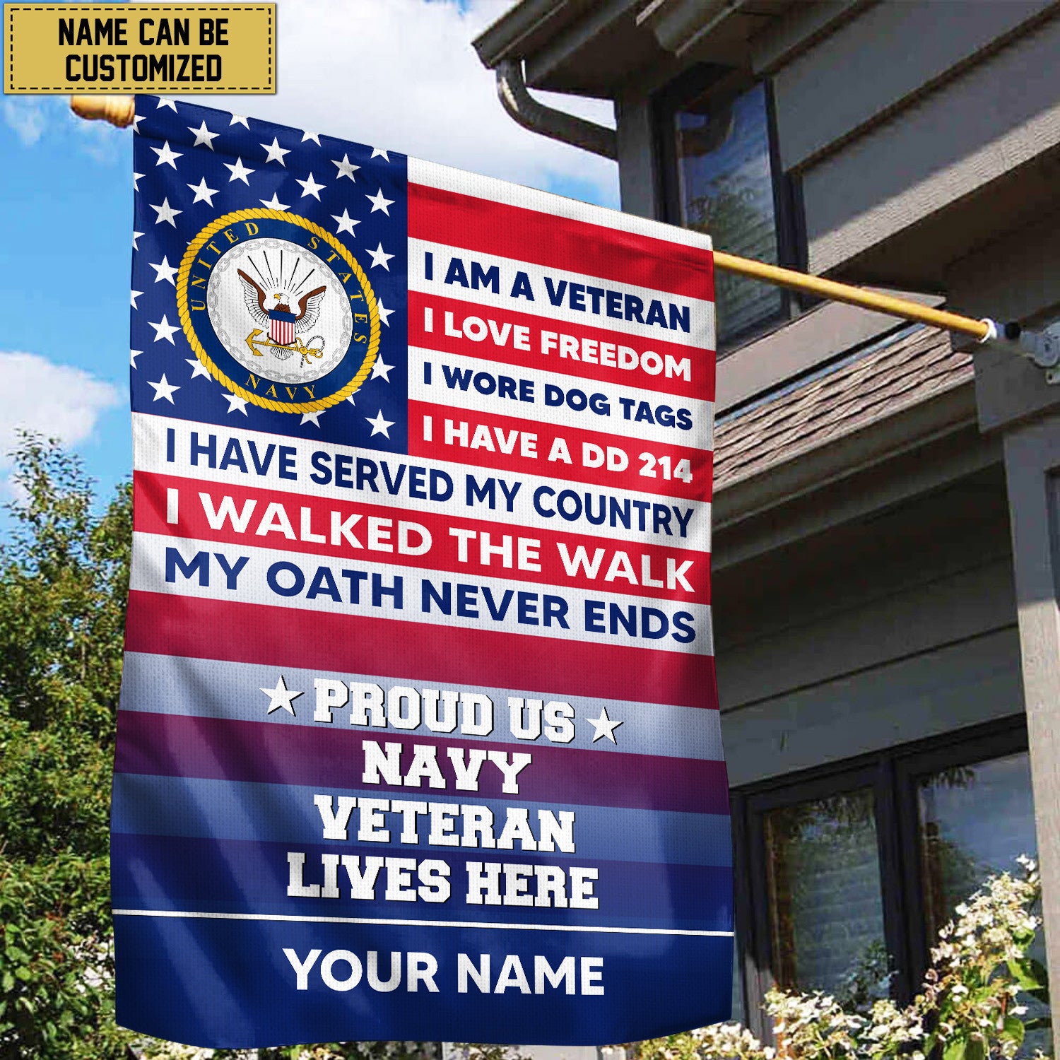 US Navy Personalized American Flag, Gift For US Military Veteran, US Navy Veteran Grommet Flag, Garden Flag, House Flag