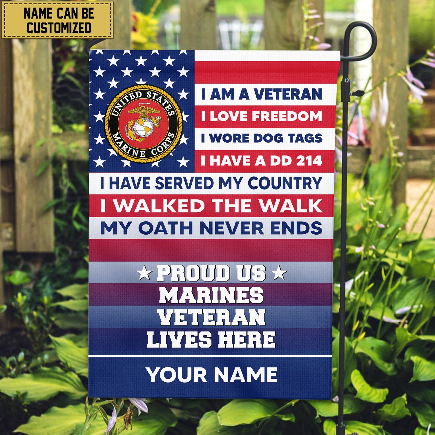USMC Personalized American Flag, Gift For US Military Veteran, US Marine Veteran Grommet Flag, Garden Flag, House Flag