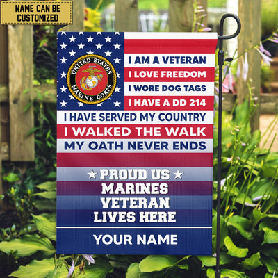 USMC Personalized American Flag, Gift For US Military Veteran, US Marine Veteran Grommet Flag, Garden Flag, House Flag