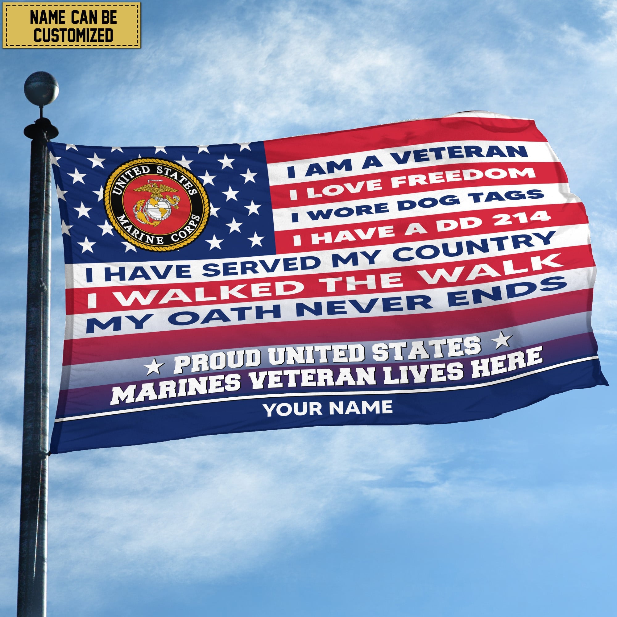 USMC Personalized American Flag, Gift For US Military Veteran, US Marine Veteran Grommet Flag, Garden Flag, House Flag
