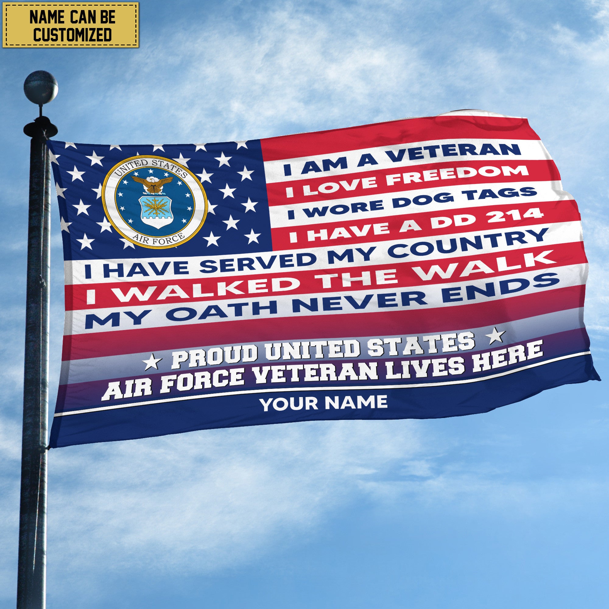 USAF Personalized American Flag, Gift For US Military Veteran, US Air Force Veteran Grommet Flag, Garden Flag, House Flag