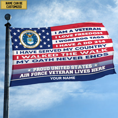 USAF Personalized American Flag, Gift For US Military Veteran, US Air Force Veteran Grommet Flag, Garden Flag, House Flag